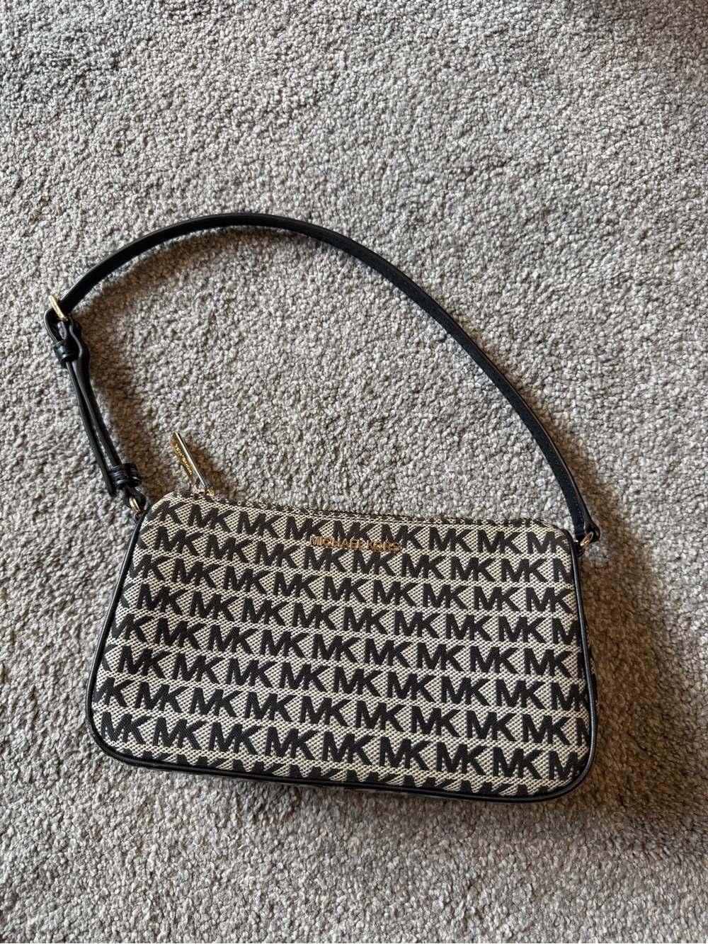 Michael Kors Black and Ivory MK Logo Shoulder Bag